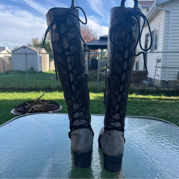 Steve Madden Navaa Dark Grey Calf Lace Up Side Zip Tall Boots - Picture 3 of 15